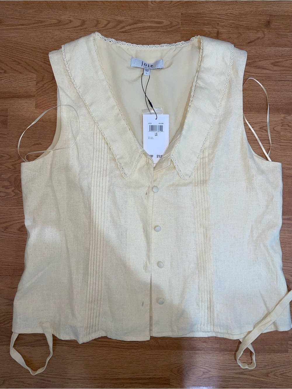 Joie Cream Linen-Blend Sleeveless Button Front vest